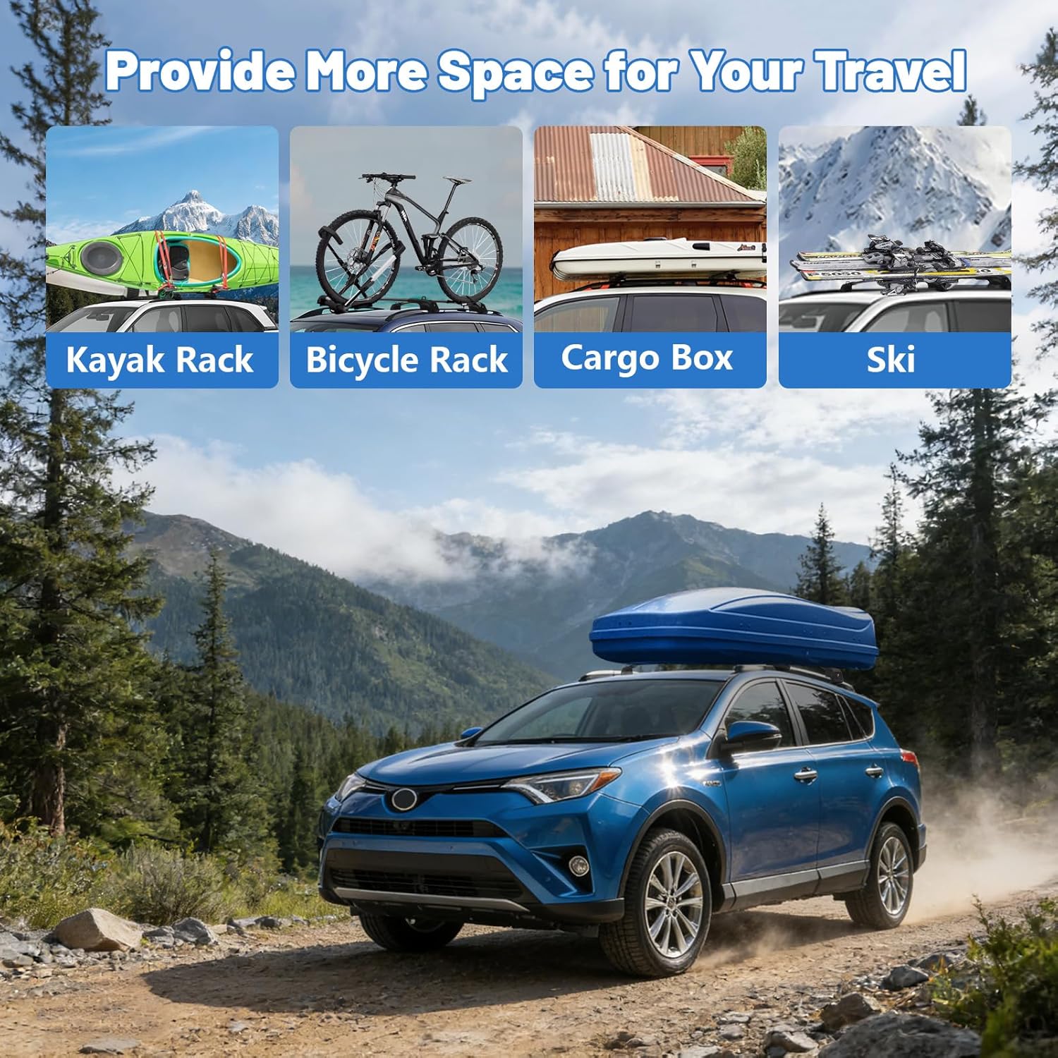 Roof Rack Cross Bars Compatible with Toyota Rav4 2013-2018, 300 LBS Anti-Theft Lockable Roof Rack Cross Bars with Folding Hooks, Aluminum Cargo Racks for Kayak, Luggage, Bike, Snowboard