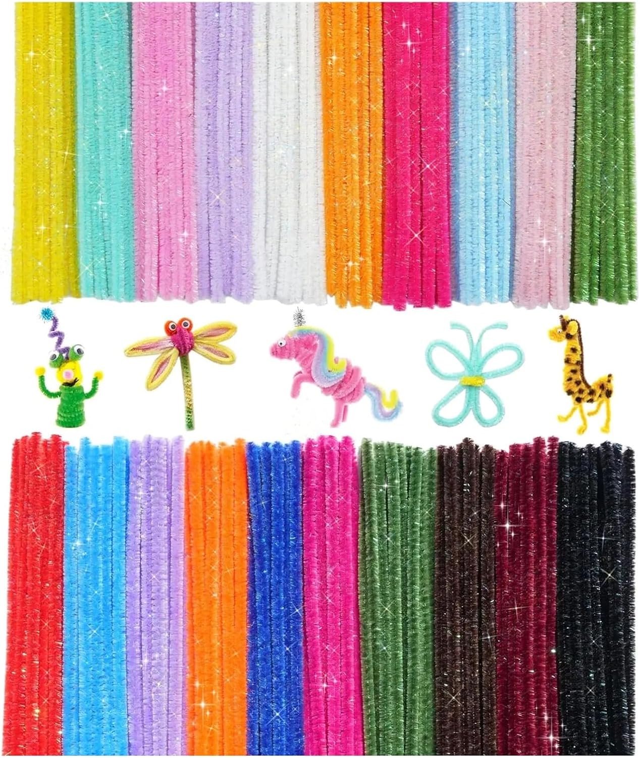600PCS Pipe Cleaners, Glitter Chenille Stem Cleaner+4Pcs Glue Stick, Creative Craft Decoration(Big red)