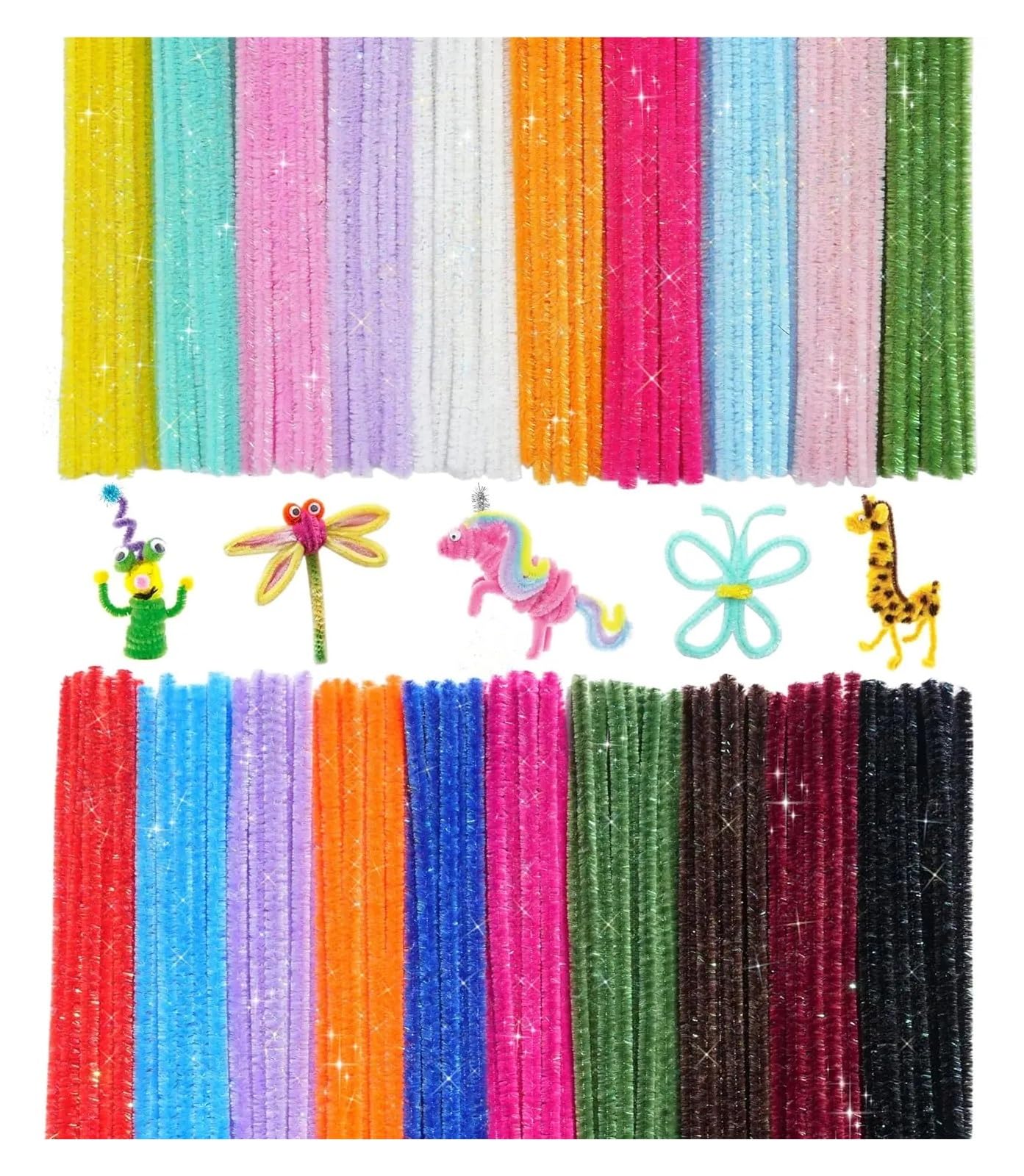 Lot de 600 cure-pipes à paillettes + 4 bâtons de colle, décoration créative (couleurs foncées)