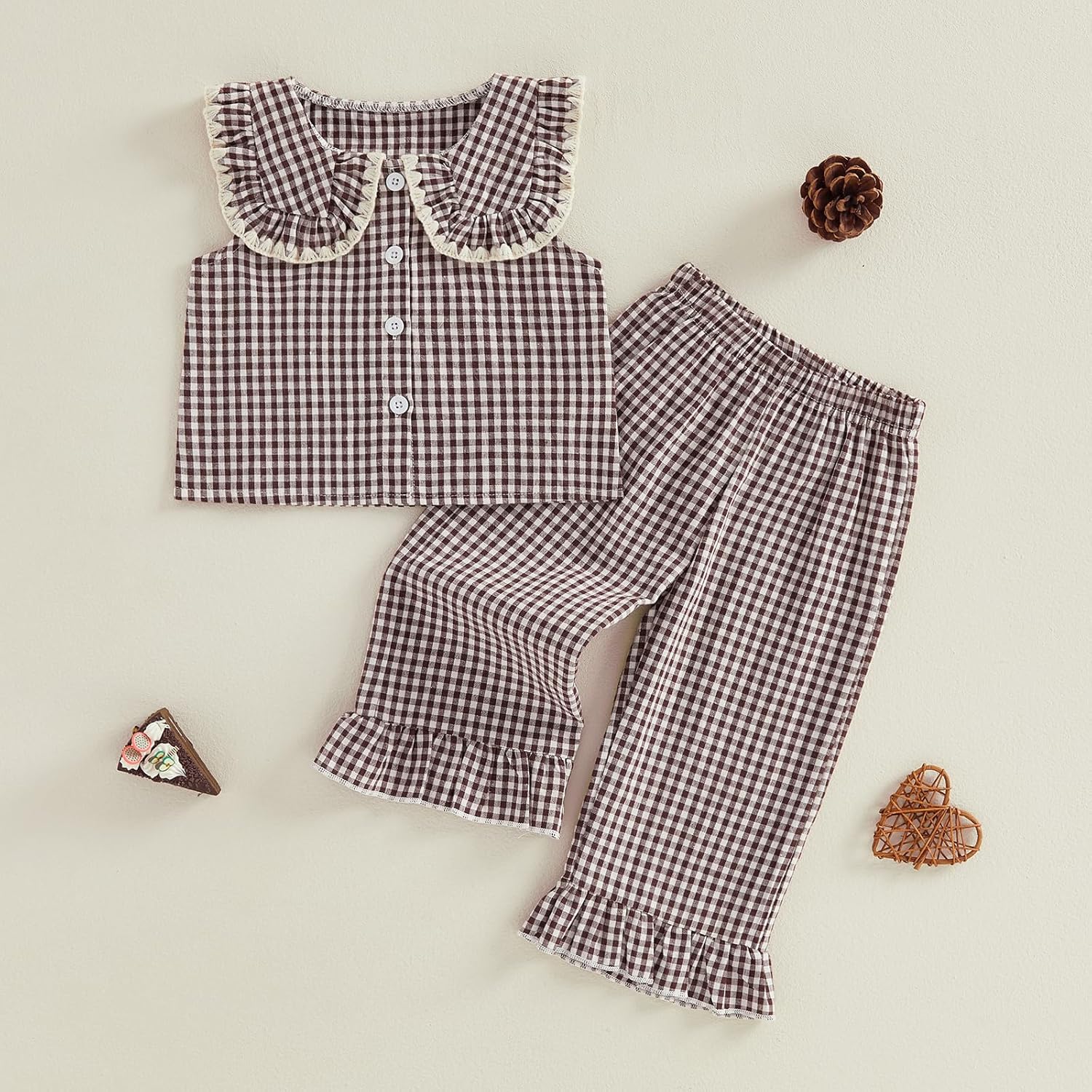 Toddler Girls Spring Outfit Peter Pan Collar Sleeveless Plaid Vest Tops Elastic Waist Pants Set Kids Summer Clothes - Image 8