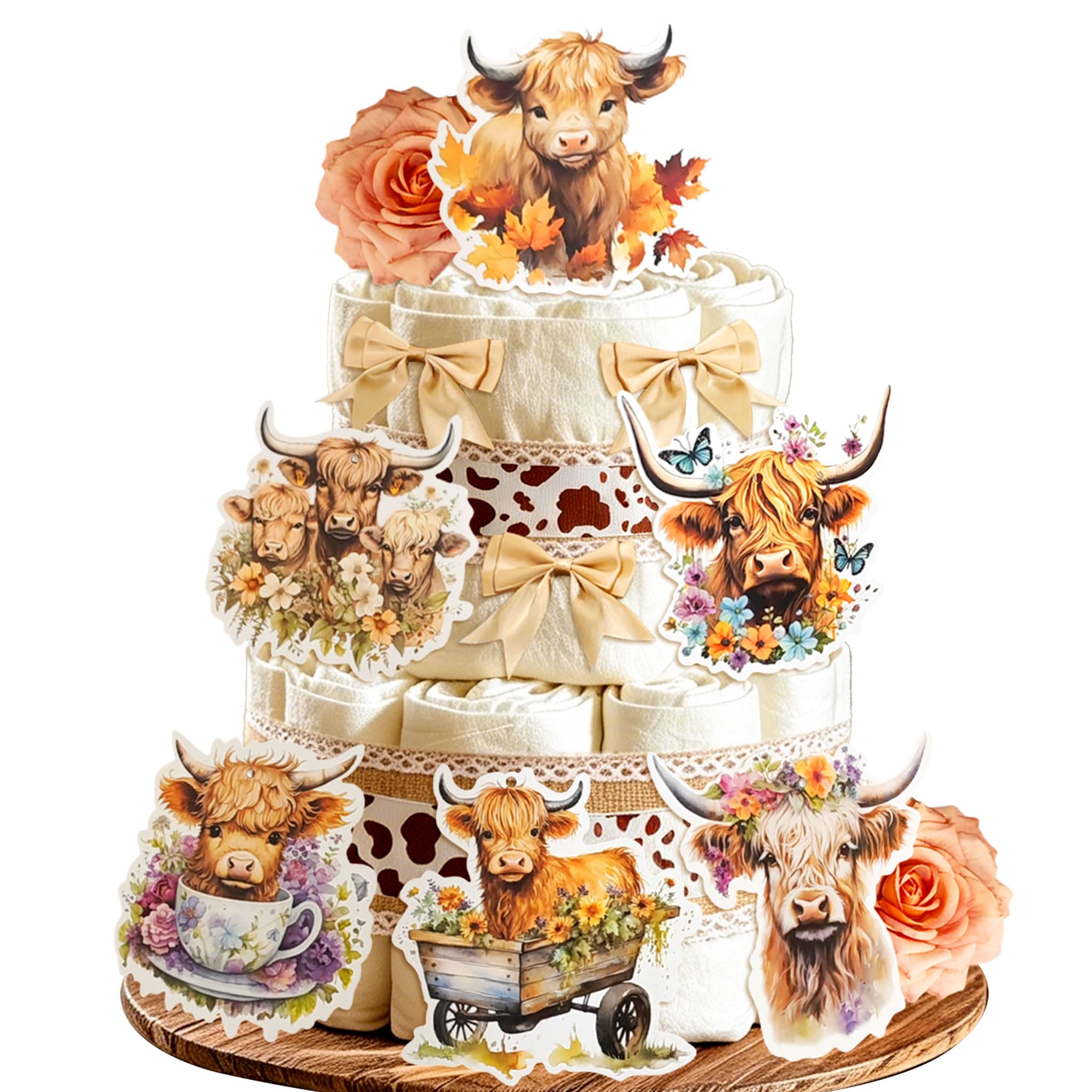Highland Cow Diaper Cake Decorations Farm Themed Baby Shower Supplies