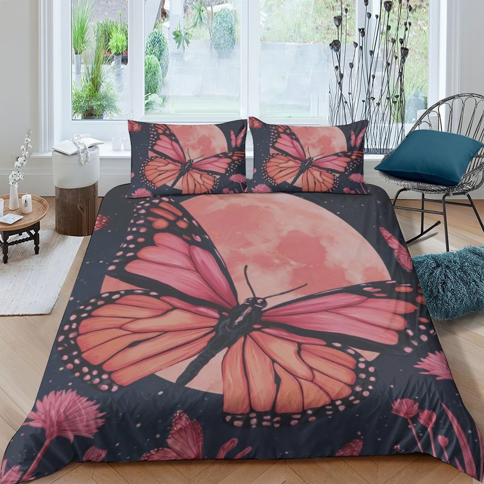 Ctjqhvkz Style-9 3D Printed Pink Butterfly Fitted Sheet Microfiber Soft Breathable Moon Bed Cover For Bedroom Guest Room Dorm Mattress Protection Decor Single（135X200cm）