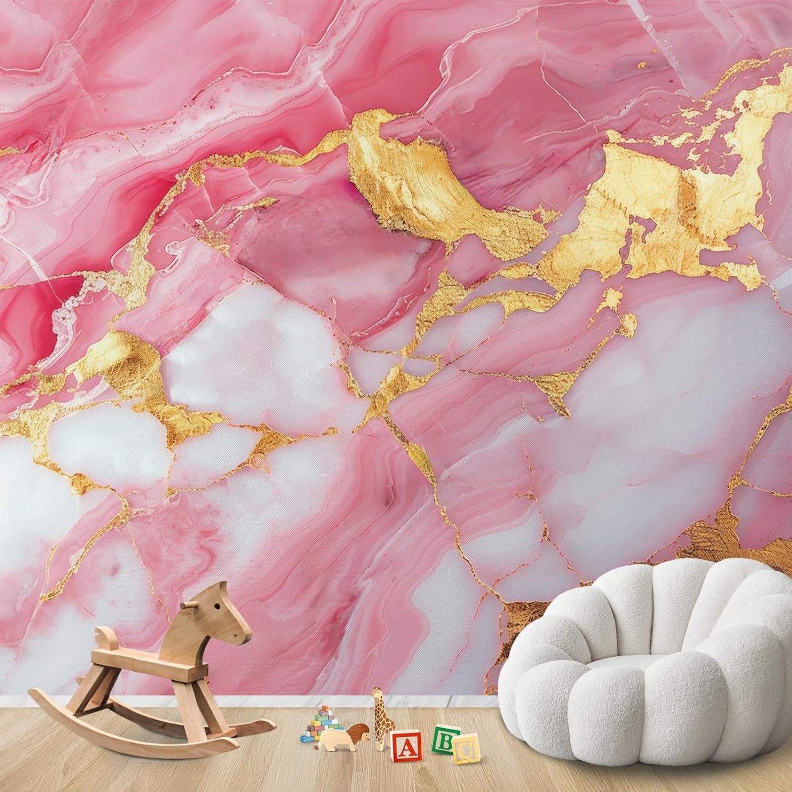 hgjdjhnf Photo Wallpaper Abstract Marble Wallpaper Pink Gold Non-Woven ModernWallpaper Living Room Bedroom Children's RoomDecoration Motif Wallpaper,150cmx105cmSticker - Background- Pai