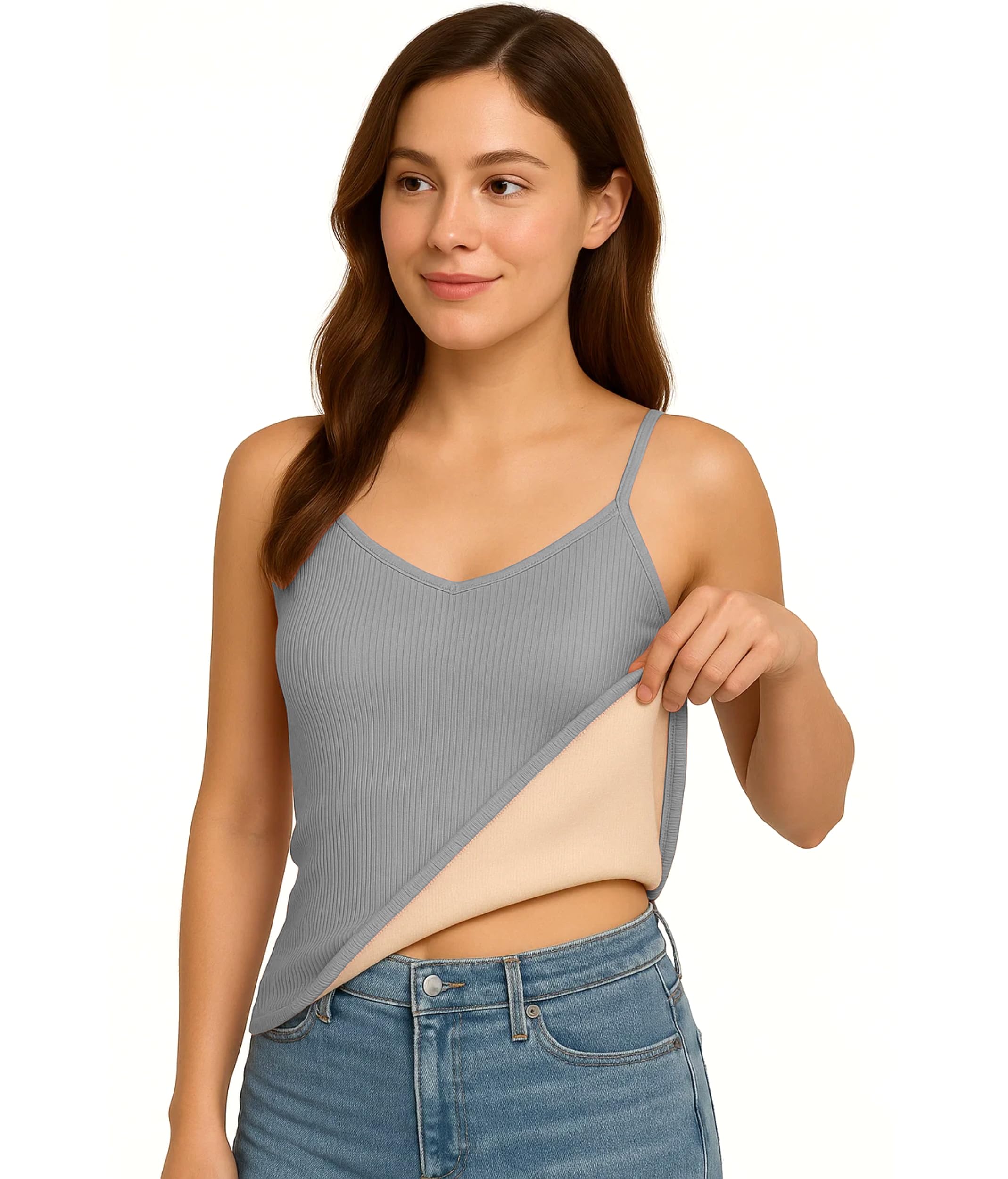 Ribbed Thermal Tank Top Spaghetti Strap Camisole Slip Fleece-Lined Camisole Undershirt Vest Soft Warm Versatile Innerwear for Cold Weather-image-10