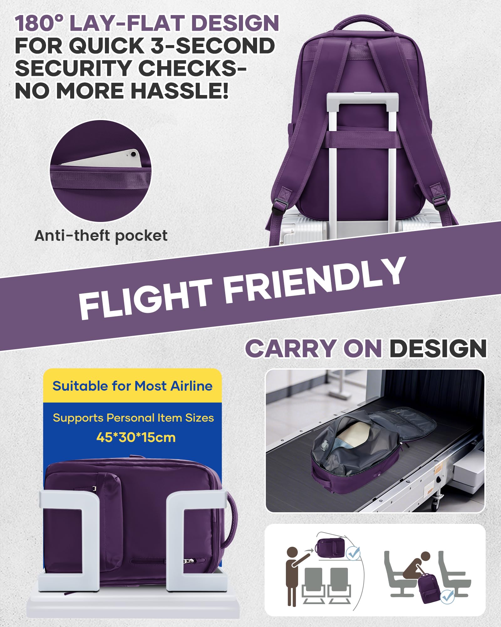 BJLFS Borse da Cabina per Ryanair 40×20×25 Zaino da Viaggio con Sottovuoto Bagaglio a Mano Easyjet 45×36×20,Zaino con sistema di compressione,Zaino Casual per laptop da 14 pollici per scuola