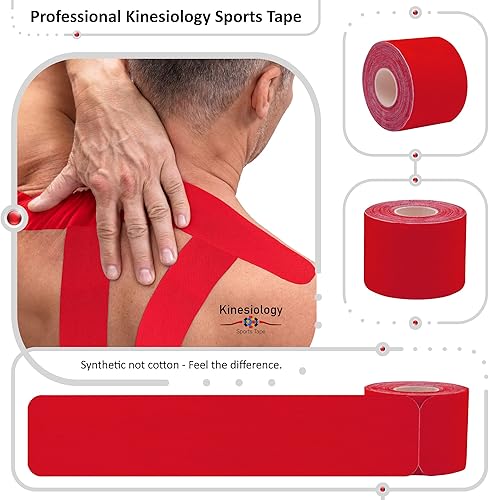 Vista 28 de Cinta de kinesiología precortada con dispensador – Cinta muscular deportiva sintética – Negro – Rollo de 16.4 ft – 20 tiras – Cinta de fisioterapia