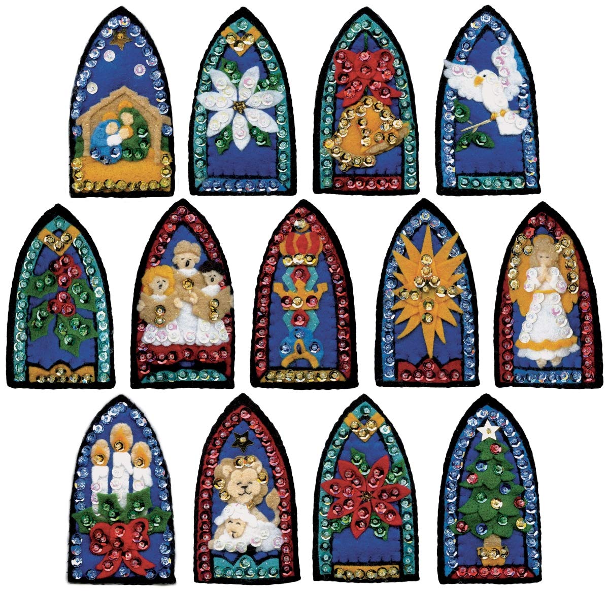 Design Works DW5282 Stained Glass Felt Ornament Applique Kit - Set of 13