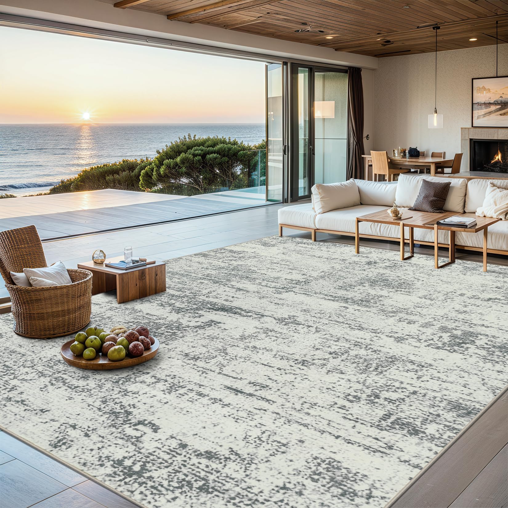 Area Rugs Living Room Rug - 4x6 Washable Modern Abstract Soft Neutral Non-Slip Carpet Large Indoor Floor Stain Resistant Thin Carpets for Bedroom Dining Room Farmhouse Nursery Home Office Grey