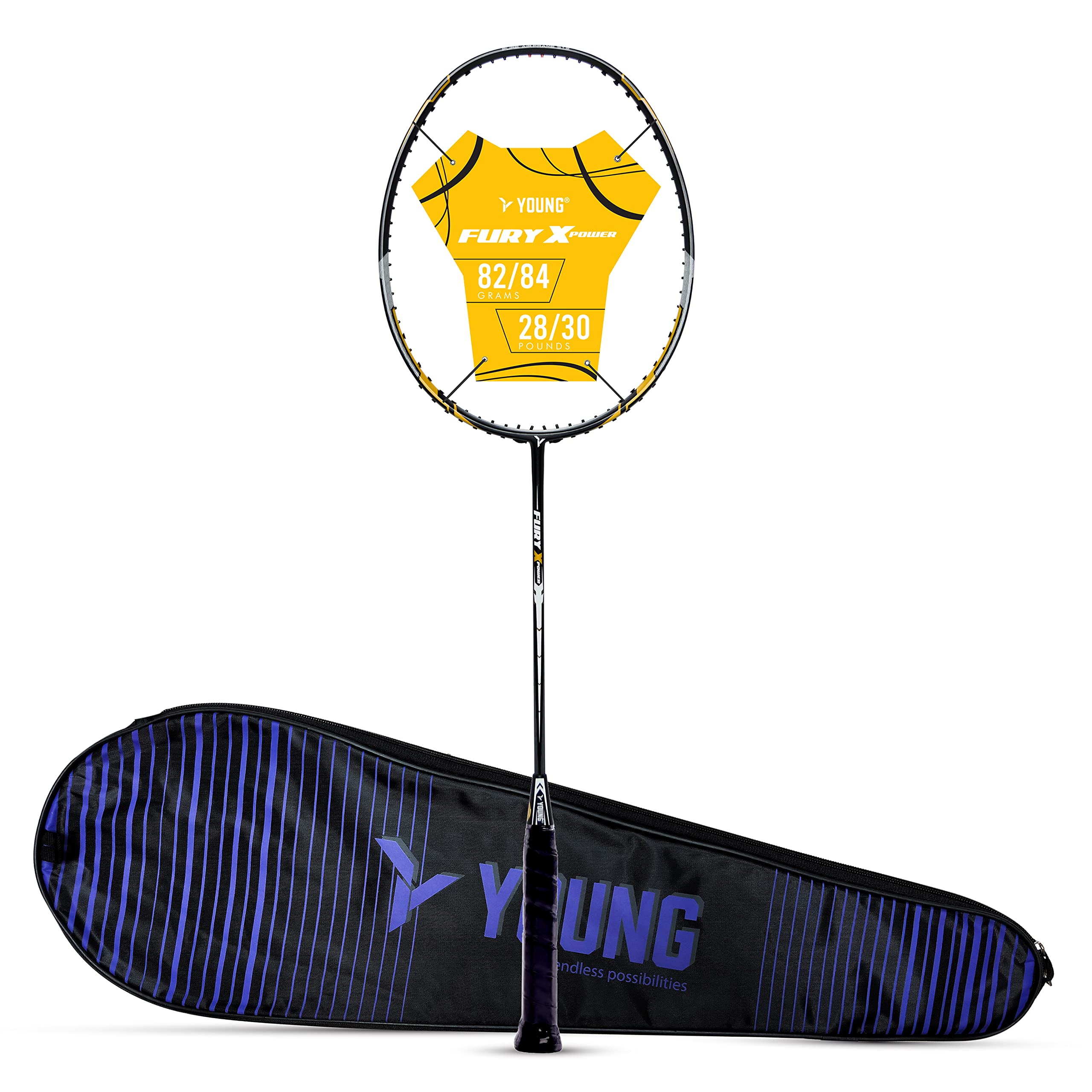 Young Fury X Power (Full Graphite, 30 LBS) Unstrung Badminton Racquet with Full Cover (Black Gold) (B09YD19JDZ) Amazon Price History, Amazon Price Tracker