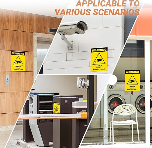 Miniatura 6 de 4 calcomanías de video vigilancia de 5 x 7 pulgadas de 24 horas, resistentes a la intemperie, a los arañazos, al agua y a la decoloración, vinilo