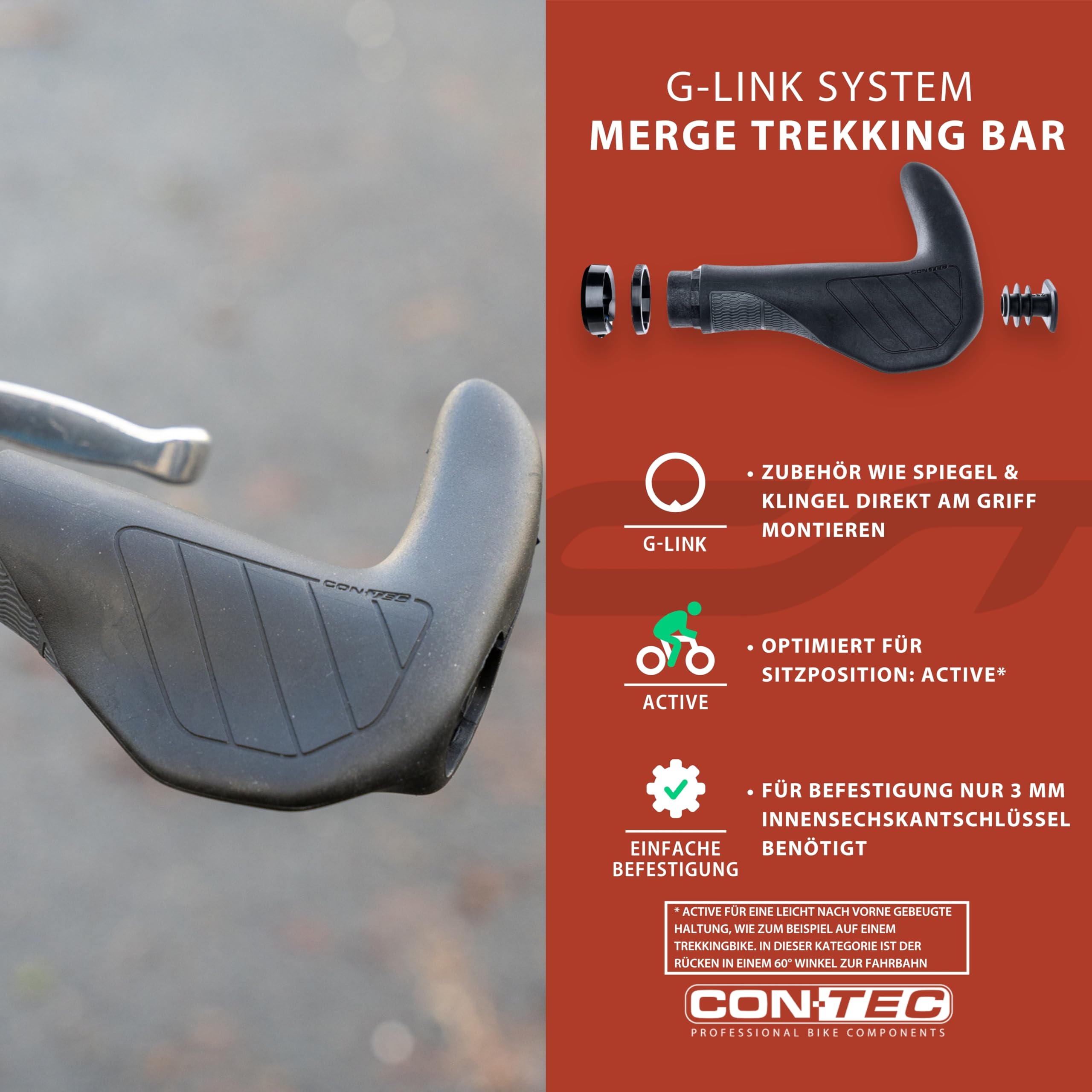 CONTEC Fahrrad-Griffe Merge Trekking Bar, Ergonomisch, stoßdämpfend, Gummi, Schwarz, 96/140 mm, Lenker, Radfahren, Trekking, MTB, schwarz, Paar