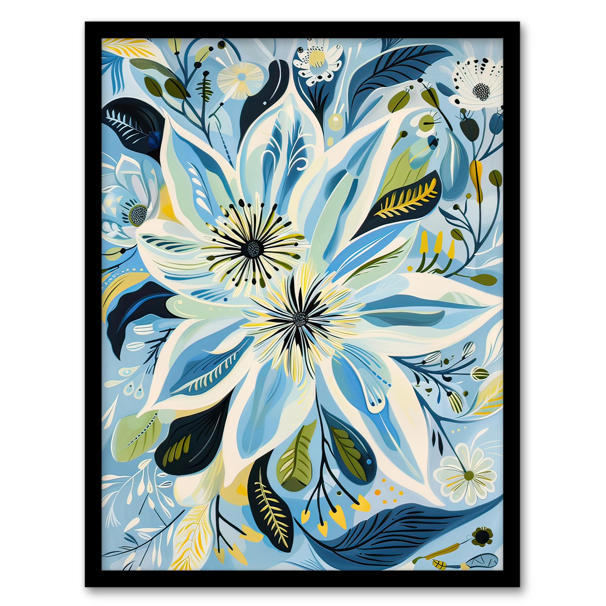 Artery8 Blue Abstract Wildflowers Painting Floral Wall Art PrintA4 Size from B&Q