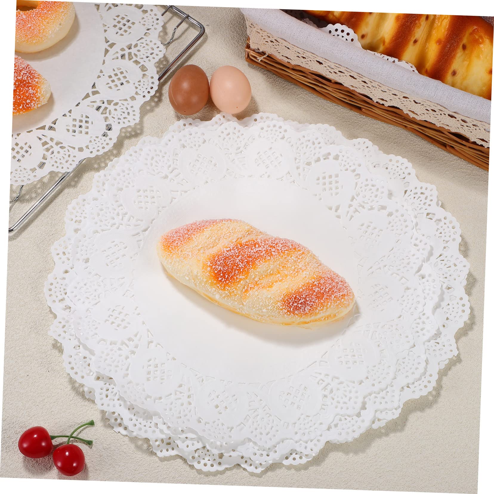 PRETYZOOM 100 Pack Round Paper Doilies Lace Decorative Baking Paper Elegant Round Placemat for Birthday Parties