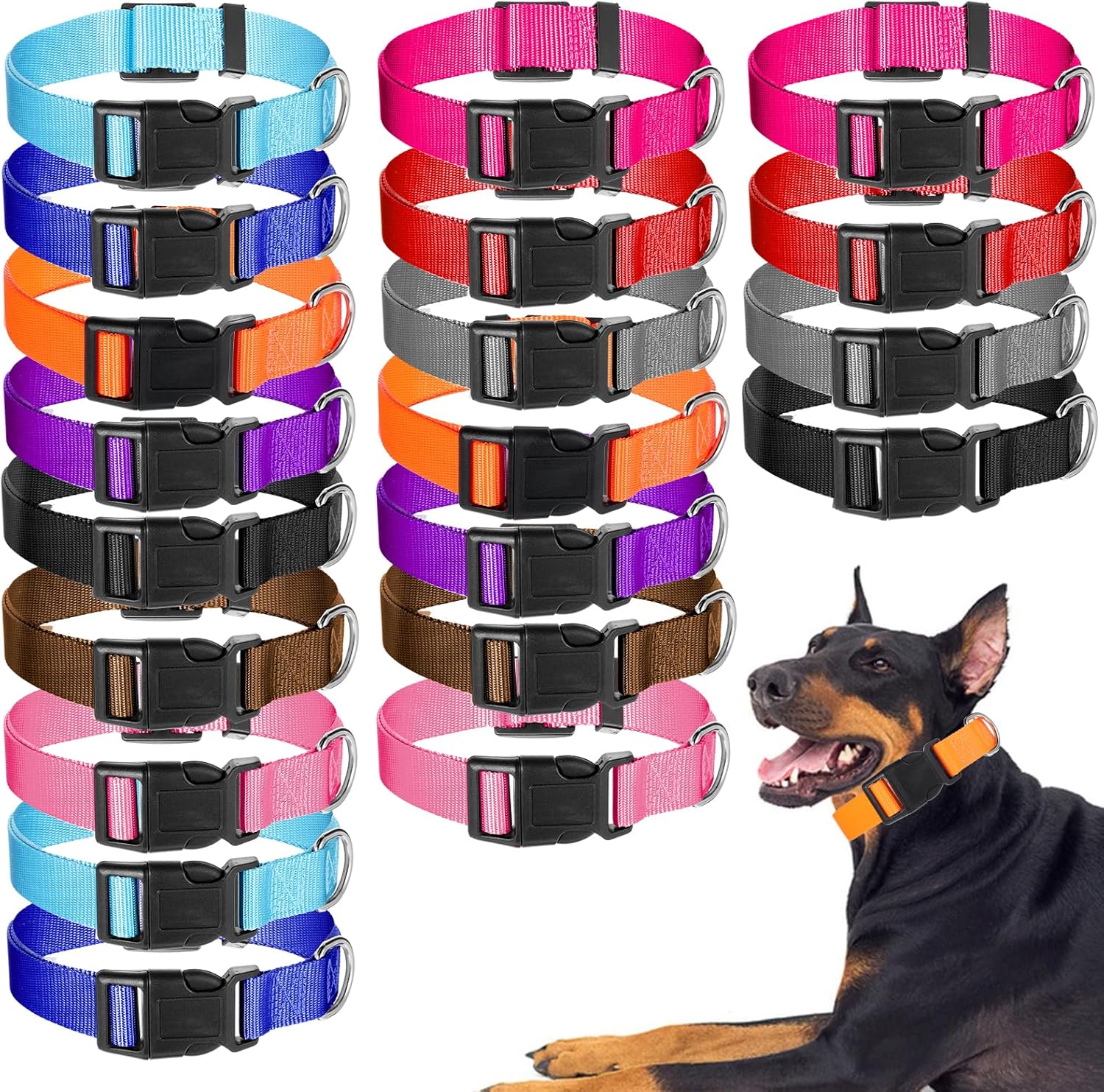 20 Pcs Adjustable Dog Collar 10 Colors Nylon Pet Collar Soft Neoprene Padded Collar with Buckle Heavy Duty Medium Dog Collars for Medium Dogs(Dark Color, Large)