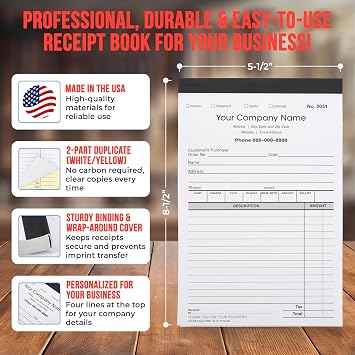 CH Printco Custom Sales, Invoice, Statement, Estimate, Quote, Personalized Multipurpose Duplicate Carbonless Form with Your Company Name - 2 Books (100 Sets) 5-1/2 Wide x 8-1/2 Tall.
