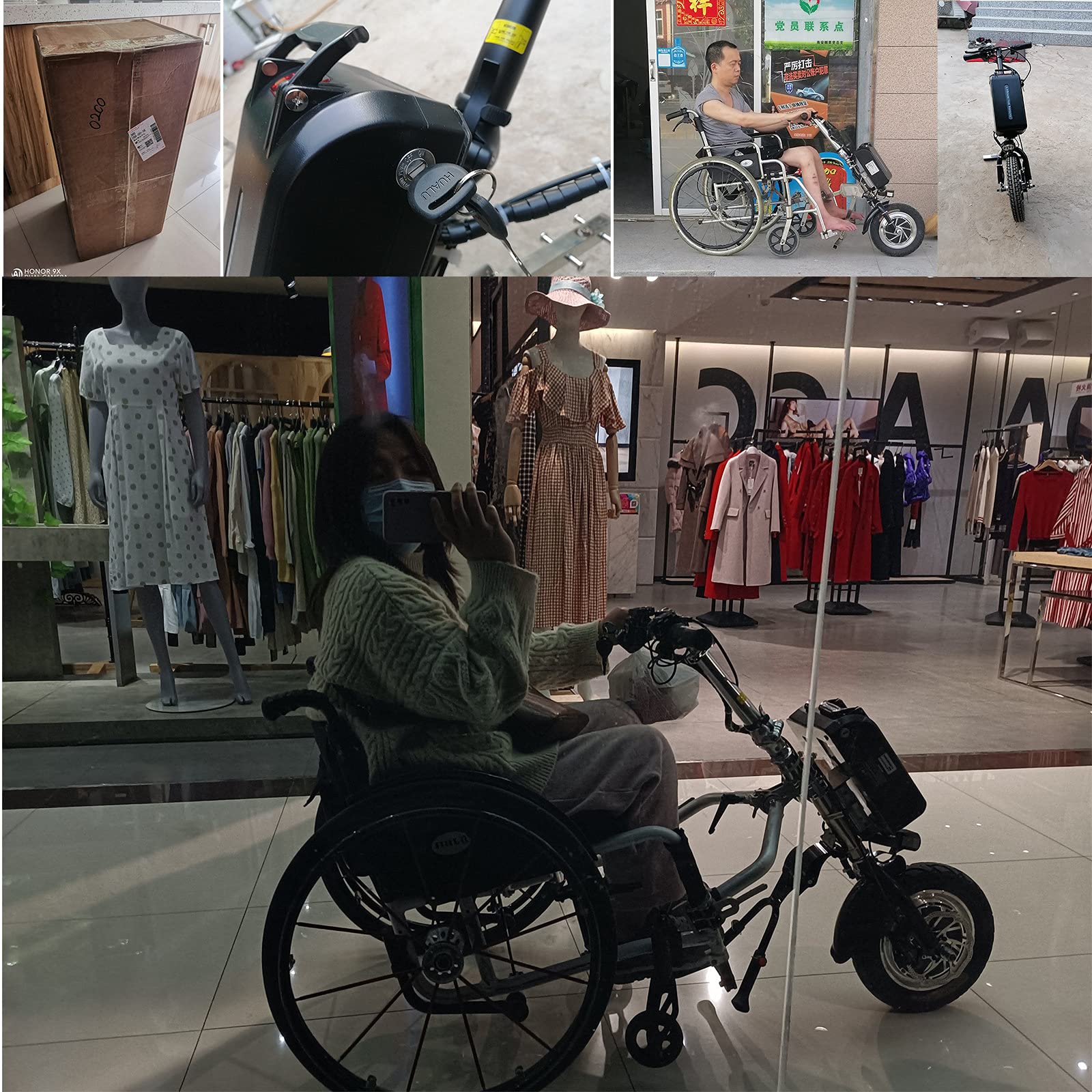 Handbike Eléctrica para Silla de Ruedas, Convertir Silla de Ruedas Manual en Eléctrica, Alcance De Crucero: 65 Km, 3 Velocidades/con Luz Delantera + Trompeta,B