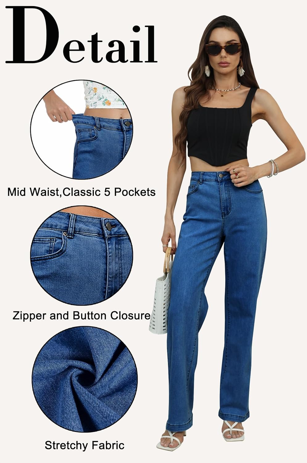Tsher Women’s High Waisted Jeans Stretchy Straight Leg Loose Fit Denim Pants Lightweight Tummy Control Trendy Jeans for Women - Image 5