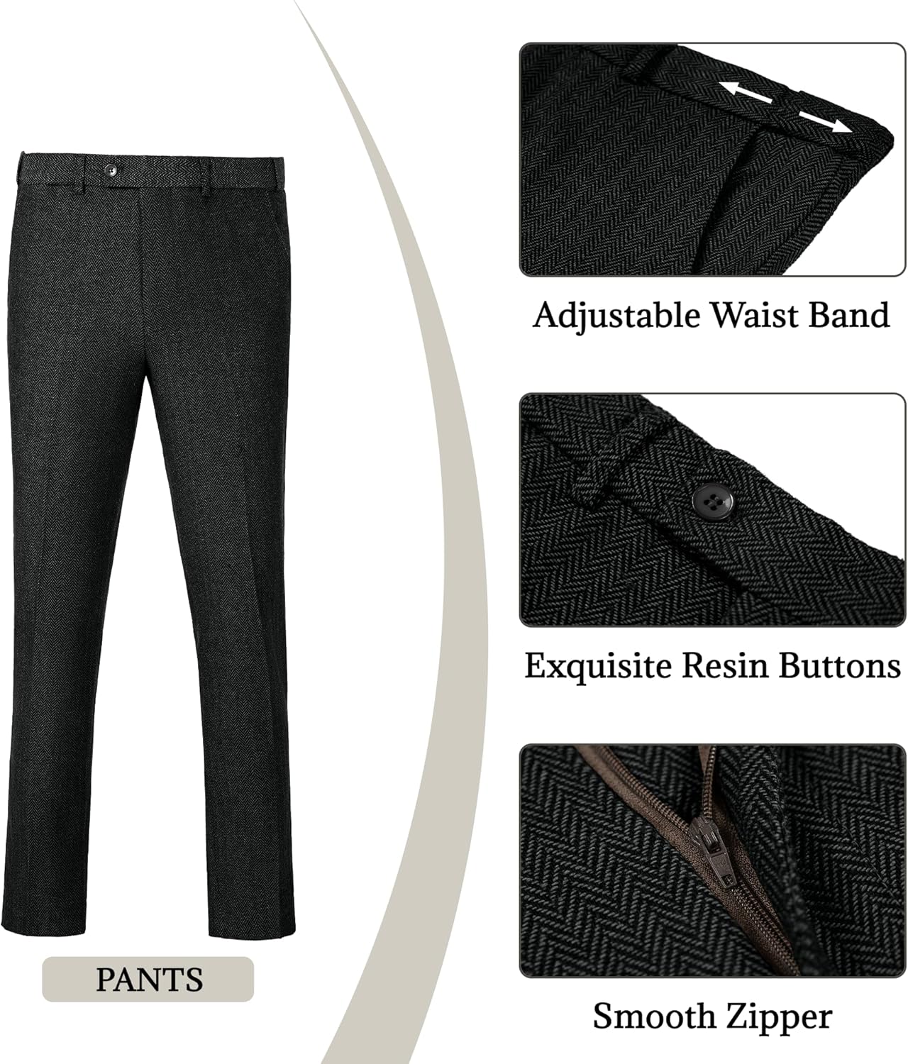 ZKHOECR Men's Suits Herringbone Tweed Suits for Men Retro 3 Piece Peak Lapel Blazer Wedding Prom Suit Jacket Vest Pants Set - Image 6