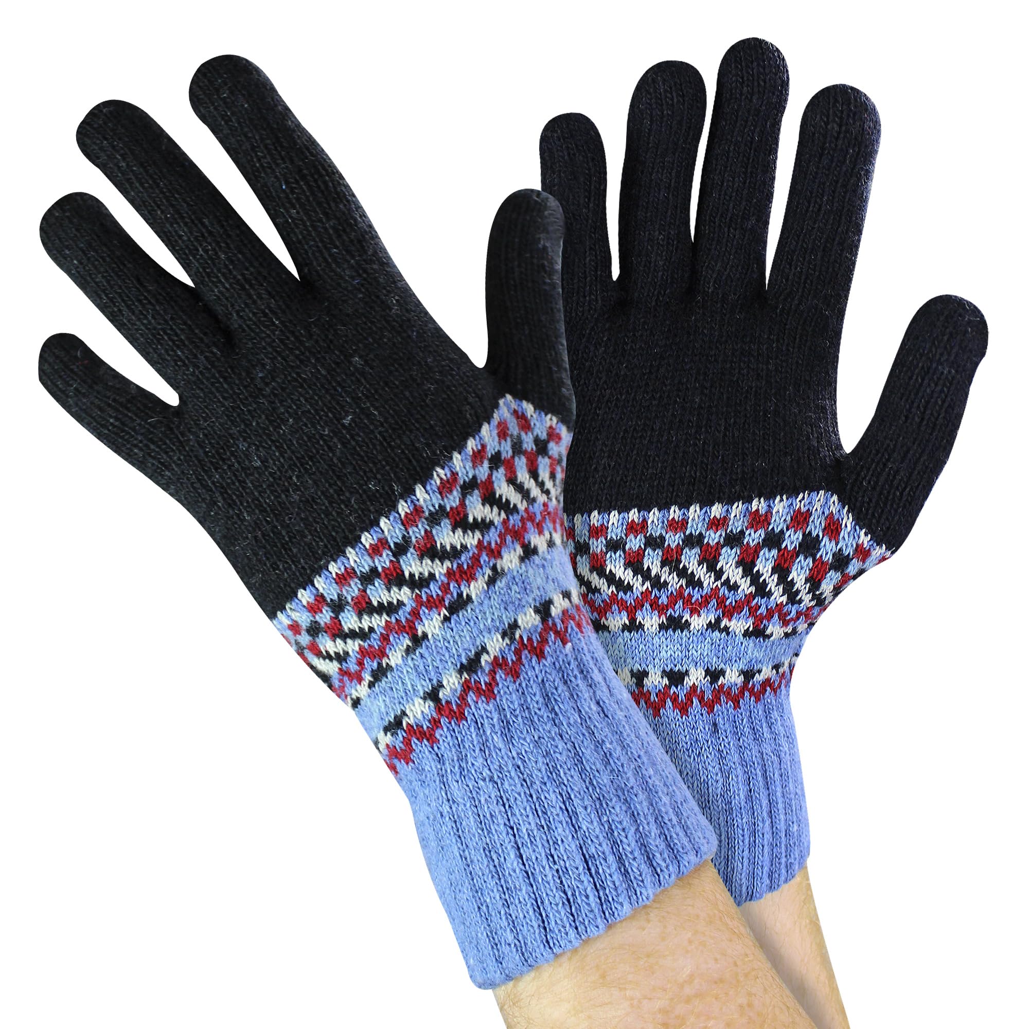 Sock Snob Men's Wool Gloves - Fairisle - Blue - One Size