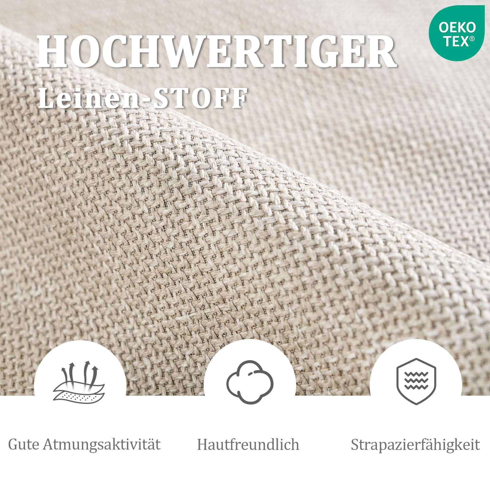 Esszimmerstühle 4er Set mit Armlehnen, Polsterstühle aus Leinen, Küchenstühle, Armlehnstuhl mit Metallgestell für Esszimmer, Wohnzimmer und Schlafzimmer, Beige