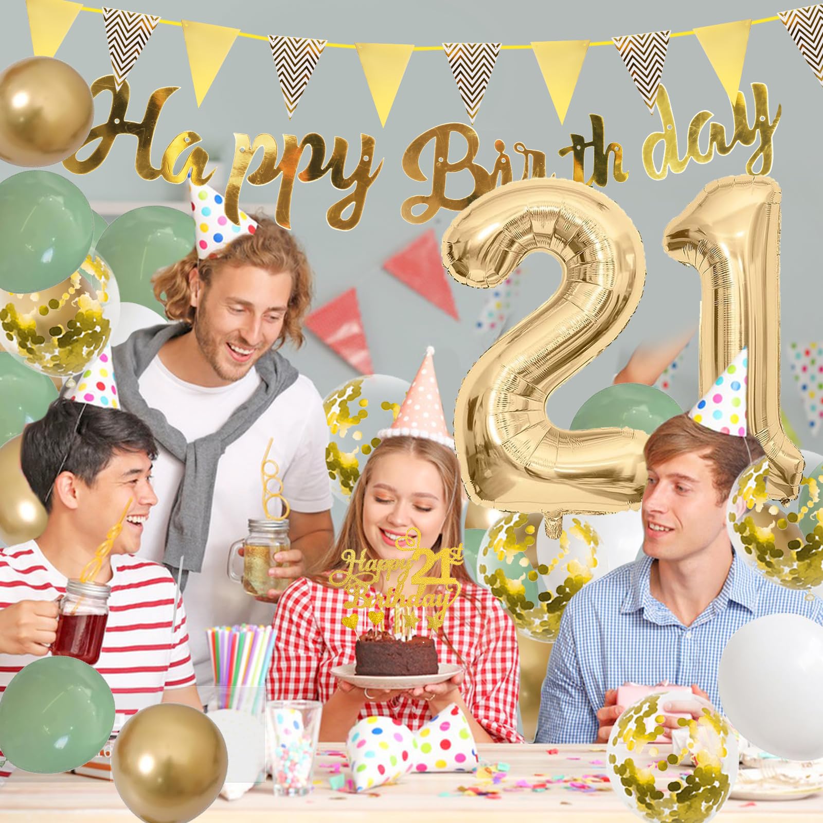 12M-40Ft Or Rose 21e Fanion Anniversaire Happy Birthday Décorations