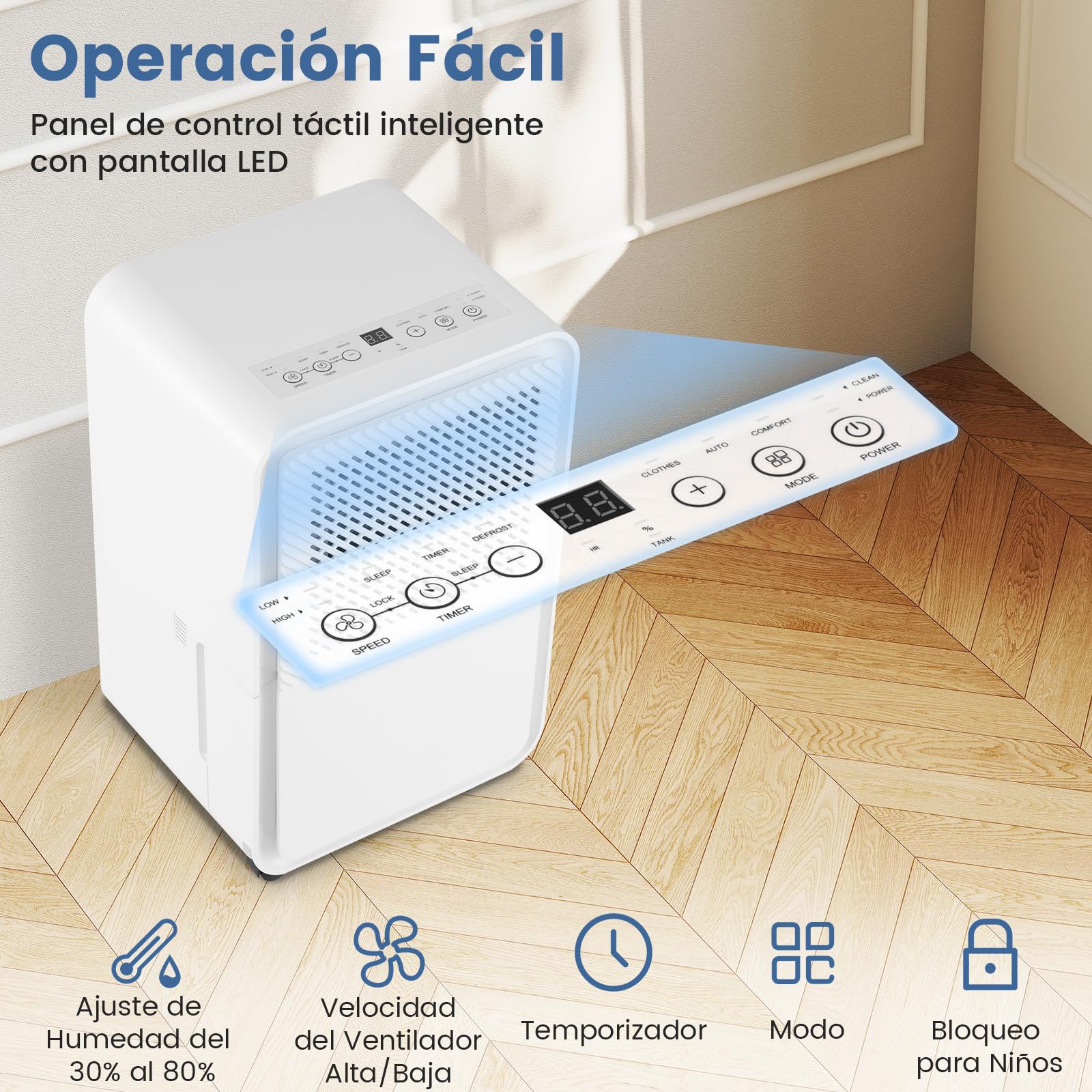 COSTWAY 15L Deshumificador de Humedad, Deshumidificador Silencioso con 4 Modos, Temporizador 24H, Pantalla Digital, Drenaje Continuo o Manual, Auto Descongelación para Sótano, Baño, Dormitorio