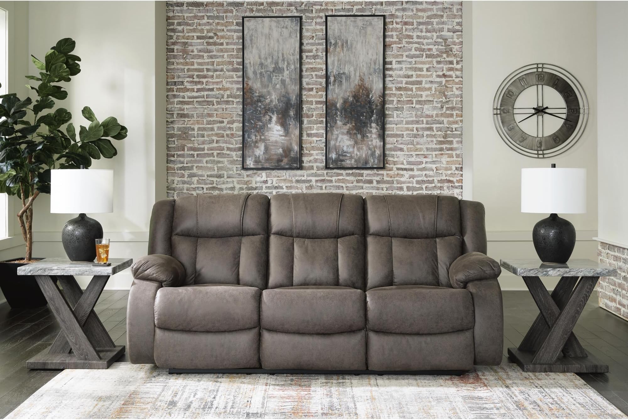 Signature Design by Ashley Manual Reclining Sofa Couch, First Base, Gray