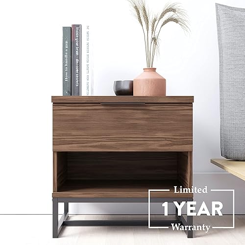 Miniatura 6 de Edenbrook Preston - Mesita de noche con 1 cajón, baúl de almacenamiento, diseño moderno, fácil montaje, caoba rústica Caoba rústica,Negro -,Madera