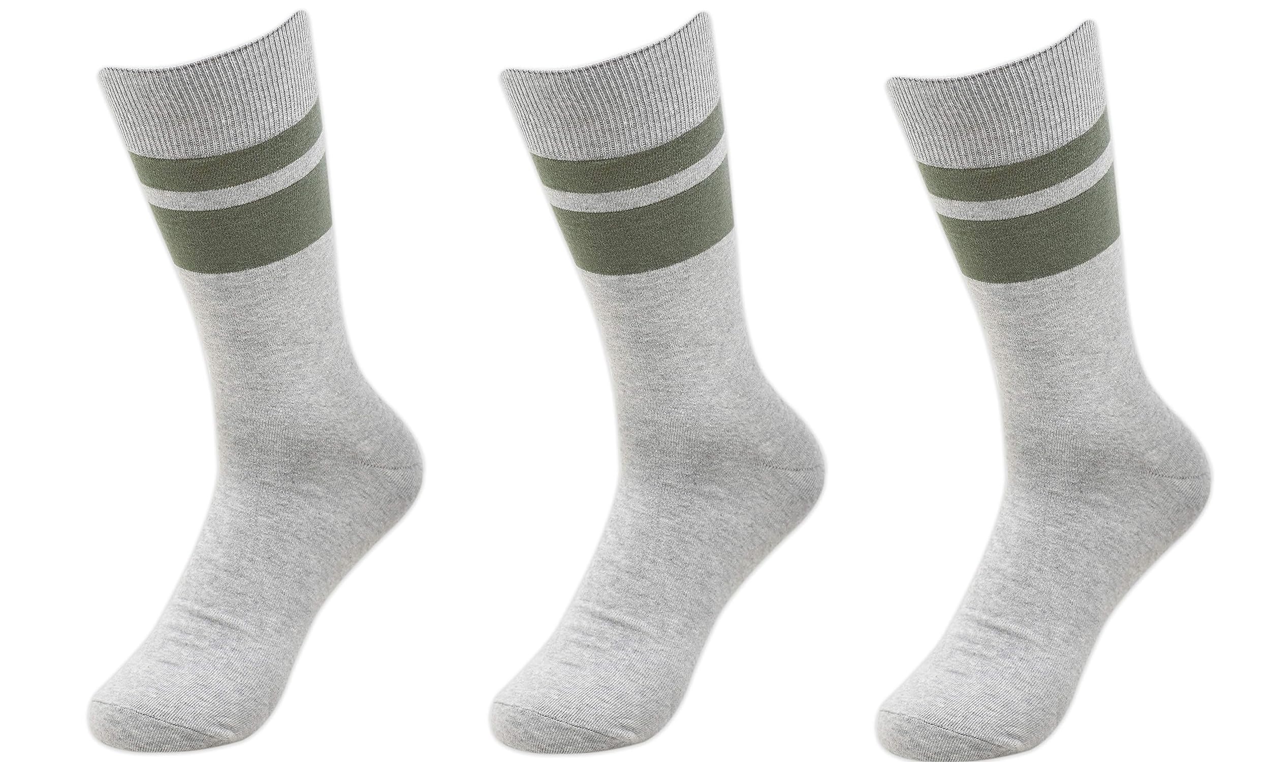 KANEEKSHIMen's Formal Cotton Crew Socks - Light Grey (Pack of 3), Grey, Free Size