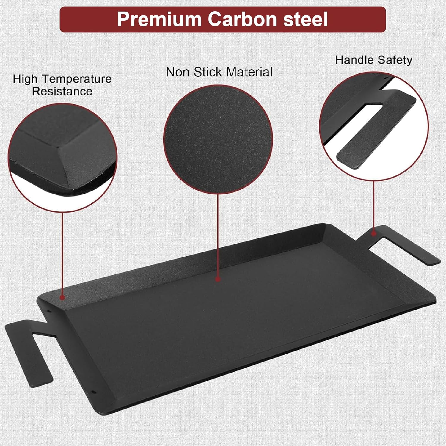 Carbon Steel Griddle - Professional Cookware Griddle Pan for Induction, Stove Top, Gas Grill, Cooktop, Electric and more, 24" x 10" NonStick Flat Top Griddle Plate Skillet, Indoor/Outdoor Use