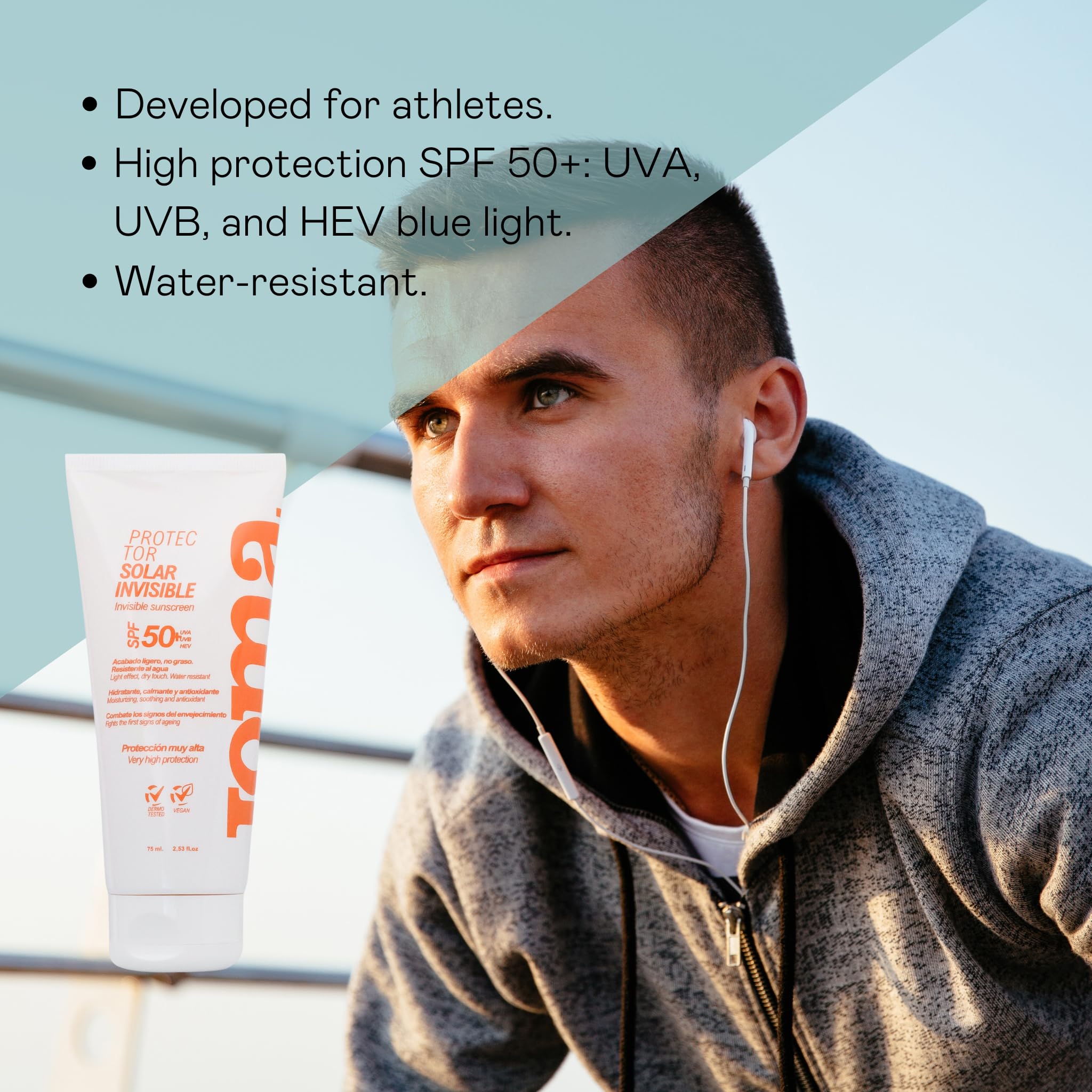 Valquer Invisible Facial Sun Serum SPF 50+ for athletes. Antioxidant and anti-aging protection. Deep hydration and water resistance - Image 4