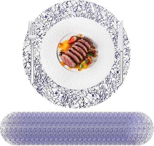 Miniatura 12 de Hysenm Juego de 50 manteles individuales desechables dorados metálicos redondos de 13 pulgadas de malla de papel de aluminio prensado, tapetes de