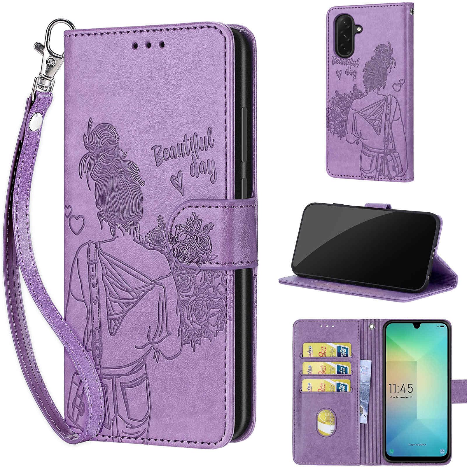 Designed for Samsung Galaxy A26 5G / A17 5G/ A17 4G Case Wallet,Women Flip Folio Cover with Embossed PU Leather Stand Credit Card Holders Slots Wrist