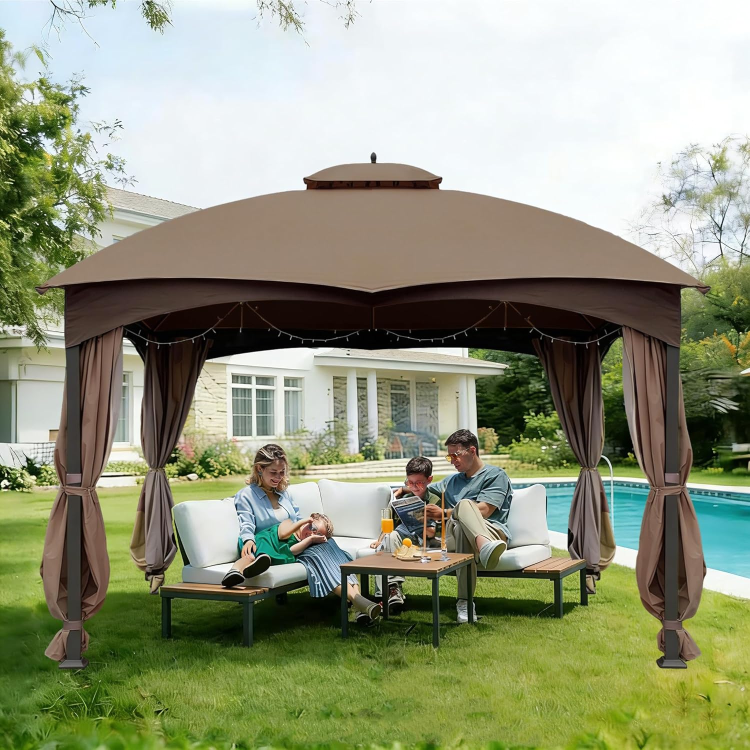 SCOCANOPY Replacement Top Compatible with Lowe's Allen Roth 10X12 Gazebo Model #GF-12S004B-1/#GF-12S004BTO (New Khaki)