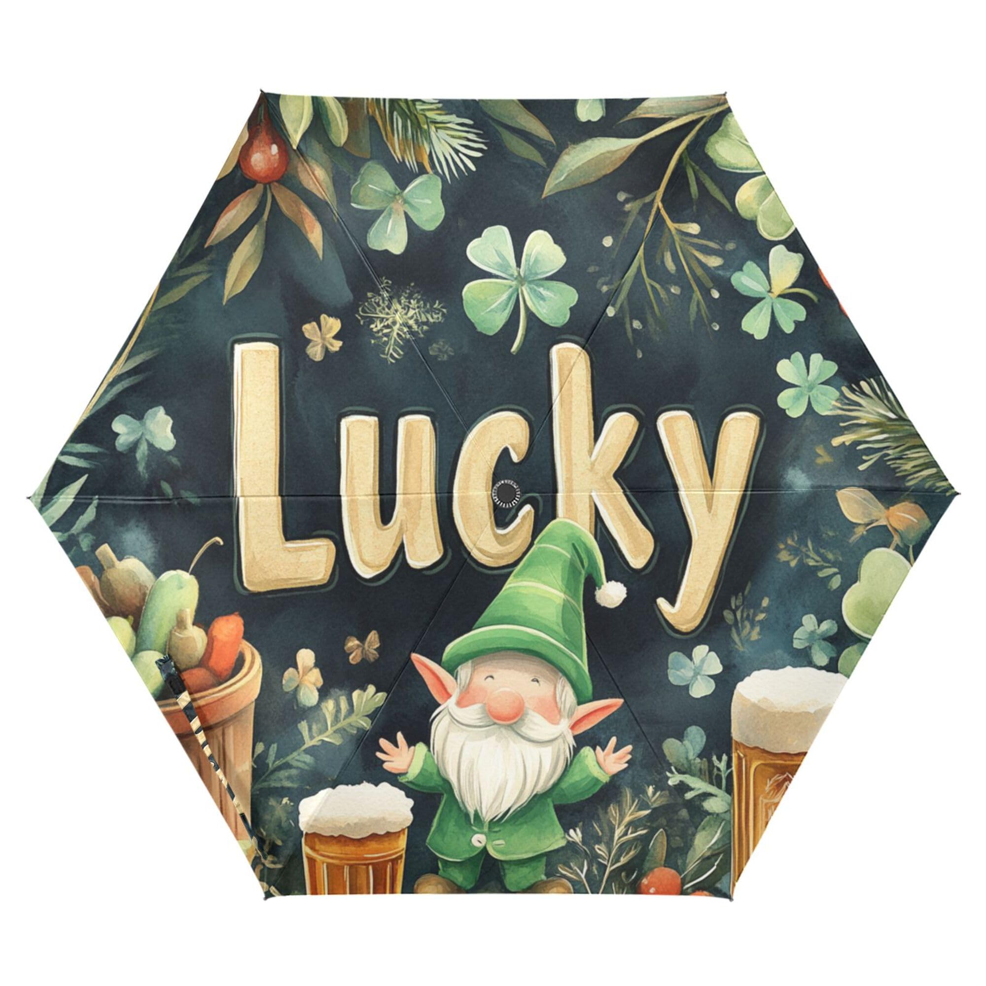JUNZAN St.Patrick's Lucky Green Shamrocks Umbrellas For Rain 39 Inch Heavy Duty Automatic Open Close Kids Umbrellas for Boys Outdoor Defence Accessories