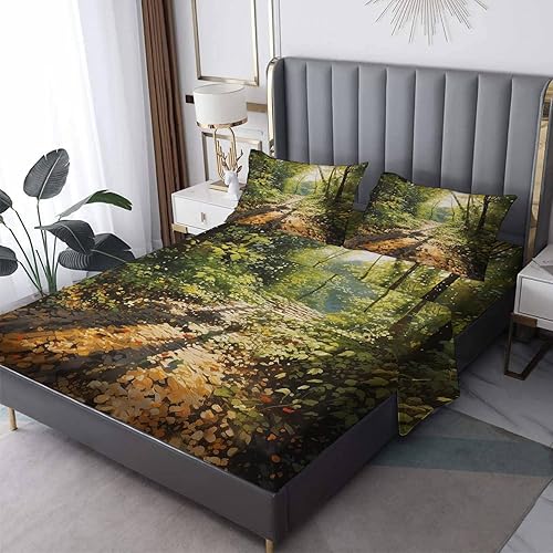zcsm Forest Sheets King Size - Nature Bed Sheets, Soft Microfiber & Deep Pocket & Wrinkle Free Patterned Bedding Sheets & Pillowcases, 4 Piece (1 disponible en Yaxa Colombia
