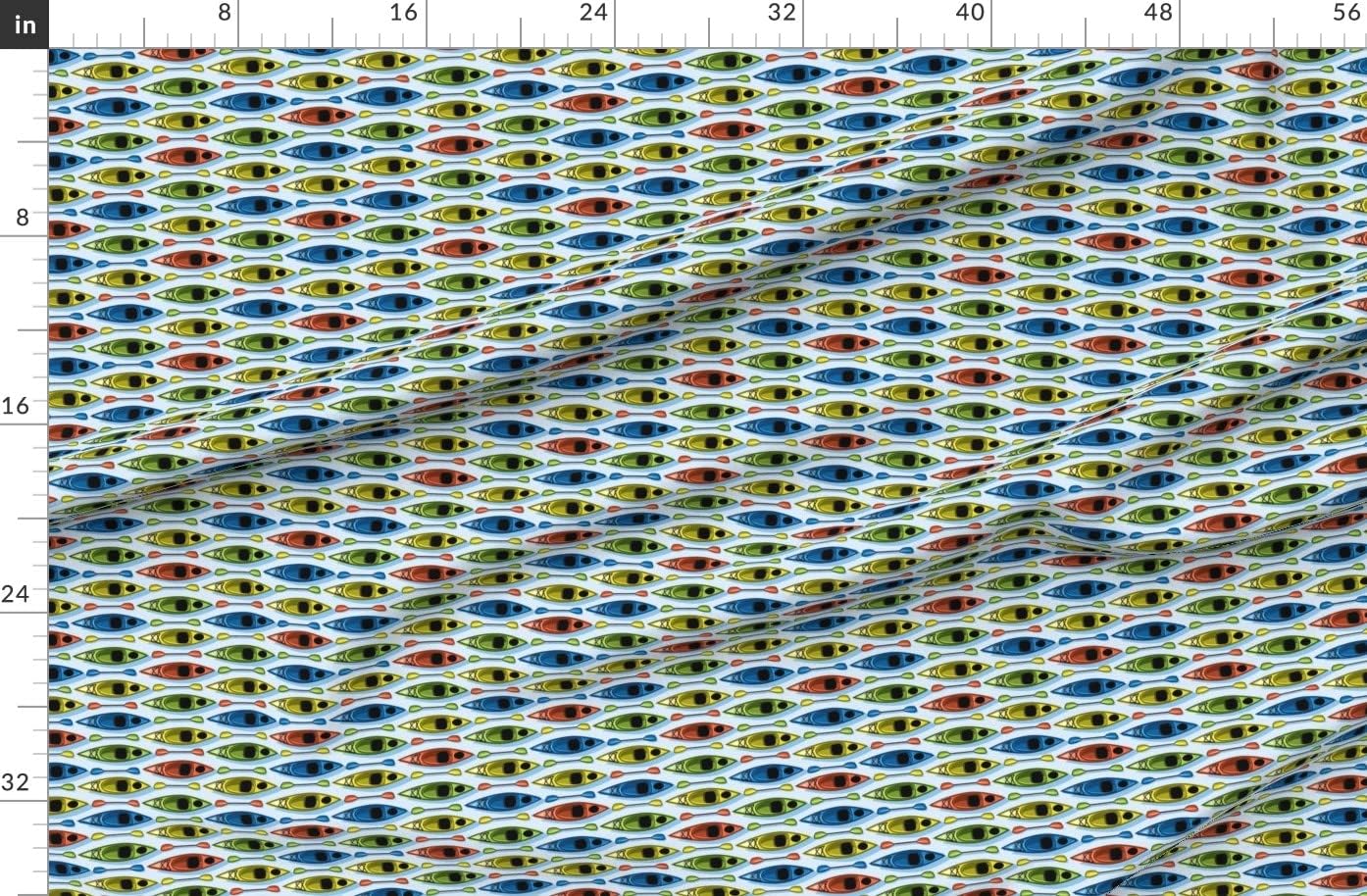Spoonflower Fabric - Kayaks Blue Outdoor Yellow Green Water Sports Lake House Printed on Organic Cotton Sateen Fabric by The Yard - Sewing Quilting Apparel Home Decor