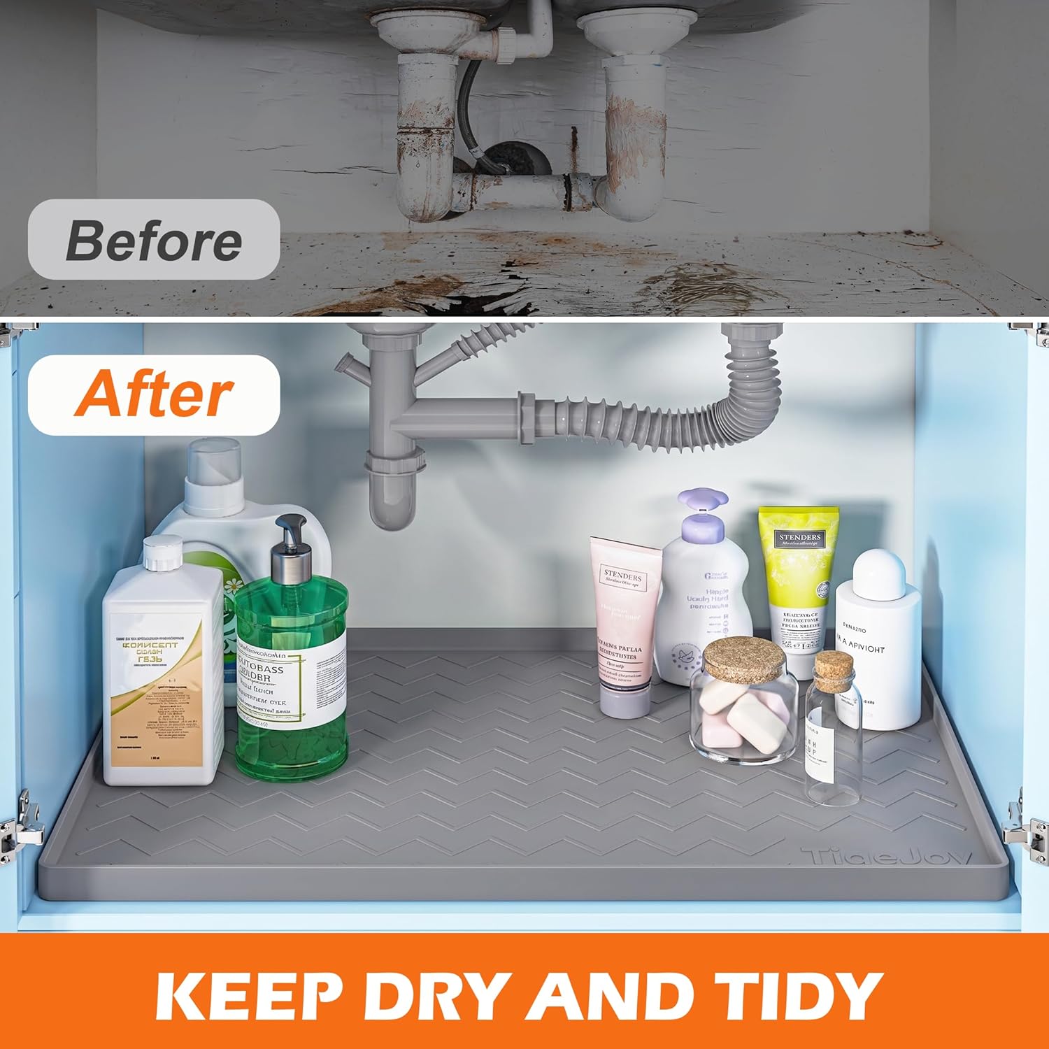 TigeJoy 31" x 22" Under Sink Mats for Kitchen Waterproof, Leak-Proof Silicone Mat Sink Protector and Cabinet Liner, Kitchen Essentials Organizer and Storage, Boot or Shoe Tray, Pet Feeding Mat