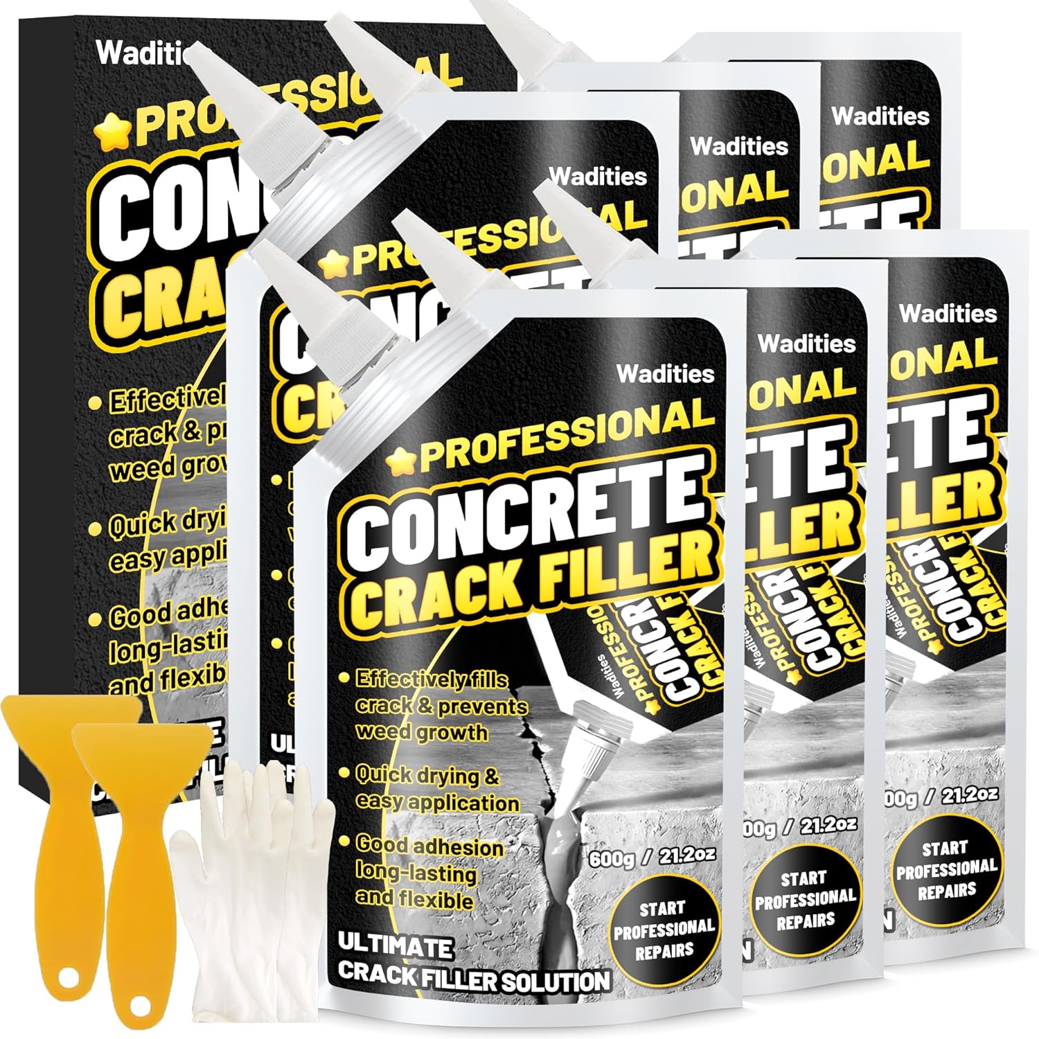Concrete Crack Filler, 8LB High Elasticity Self Leveling Cement Crack Filler, Slab Concrete Waterproof Repair Sealant for Driveway, Walkway, Patio, Joint, Outdoor Quick Drying Sealer - Grey
