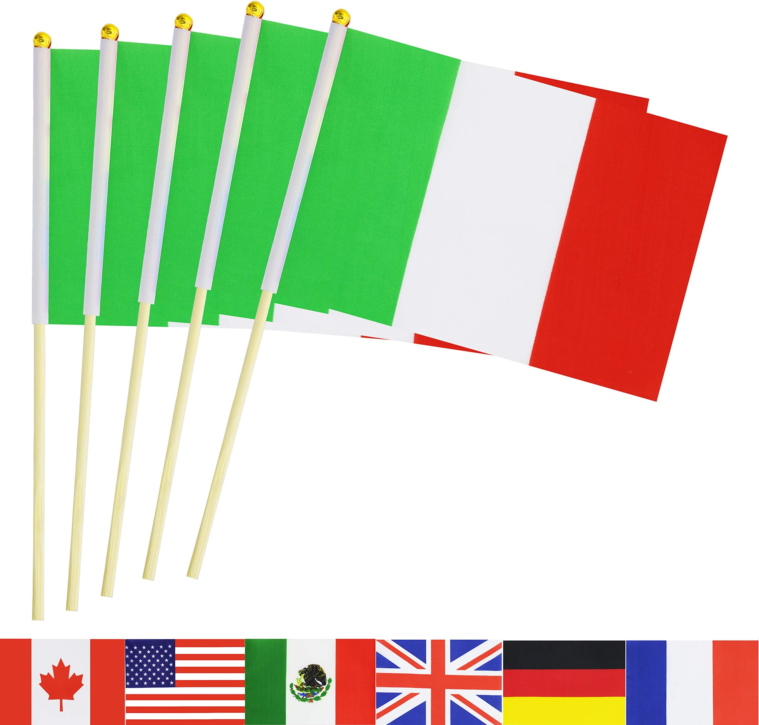 Italy Stick Flag,50 Pack Hand Held Small Italian National Flag with Wood Pole Mini International Countries World Flags Banner On Stick,Party Decorations for Parades,Olympic,School Sport Events