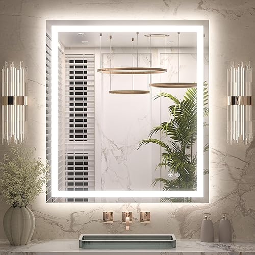 Miniatura 11 de Keonjinn Espejo LED para baño de 16 x 24 pulgadas, espejo de tocador de baño frontal y retroiluminado con 3 luces de color, espejo de baño iluminado