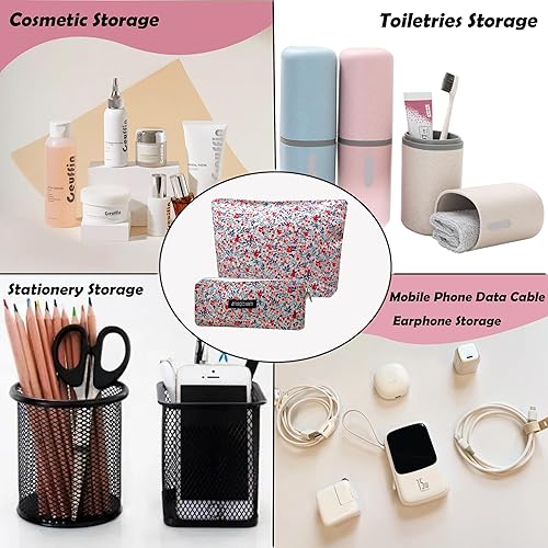 Miniatura 4 de Bolsa de maquillaje para mujer, bolsa de cosméticos de pana y bolsa para lápices, juego de 2 piezas, organizador de cosméticos de moda, bolsa para