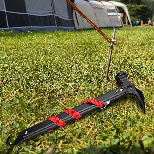Miniatura 2 de Martillo extractor de clavijas de estaca para tienda, tienda de campaña al aire libre ligera aleación de aluminio multifunción mango de goma