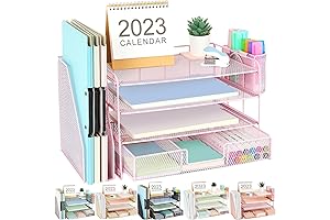 gianotter 4 Tier Pink Paper Organizer with File Holder for Desk