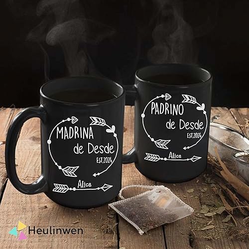 Miniatura 2 de Heulinwen Padrinos De Bautizo Propuesta Set 2 Tazas Café 15Oz, Quieres Ser Mi Madrina est 2024, Regalo de propuesta de padrinos, Para Niño, Niña,