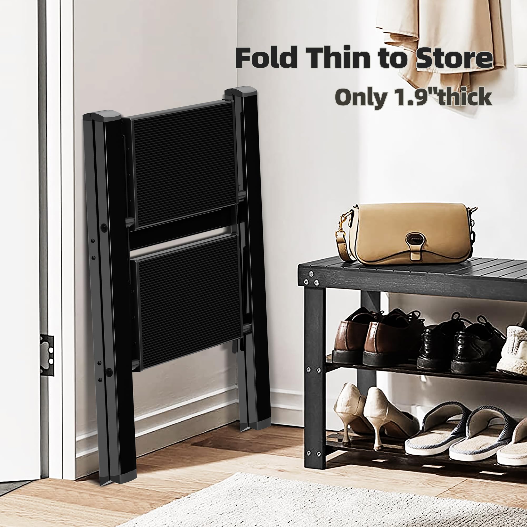 HillhutApex Aluminum Step Stool - Foldable 2 Step Ladder -3