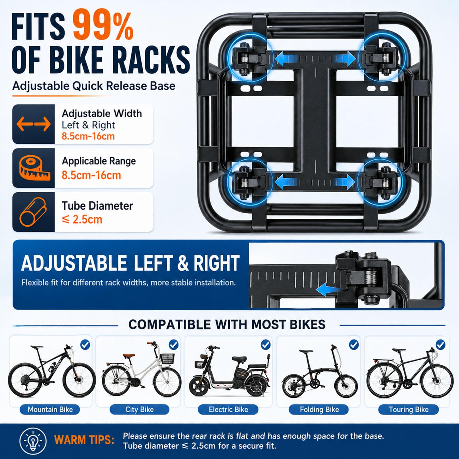 Cesta Portaequipajes para Bicicleta con Estructura de Acero, Funda Oxford Extraíble y Sistema de Desmontaje Rápido, para Compras, Desplazamientos y E-Bike,Small Basket