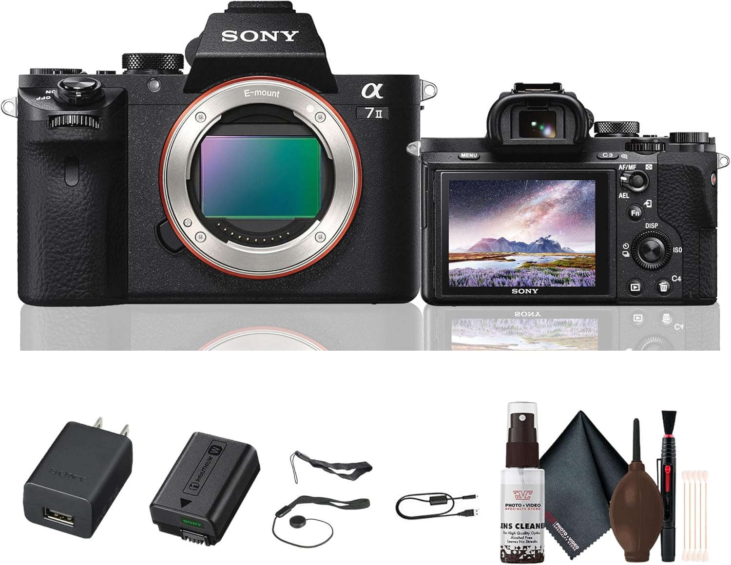 Sony Alpha a7 II ILCE-7M2/B Full-Frame Mirrorless Camera Body | 24.3MP Sensor, 5-Axis in-Body Stabilization, Fast Hybrid Autofocus, Full HD Video Starter Kit
