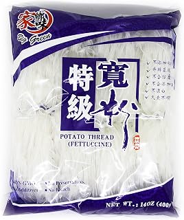 Big Green Food- Potato Thread (Fettuccine), Potato Glass Noodles, Hot Pot Essentials, 14 oz (1 Pack)