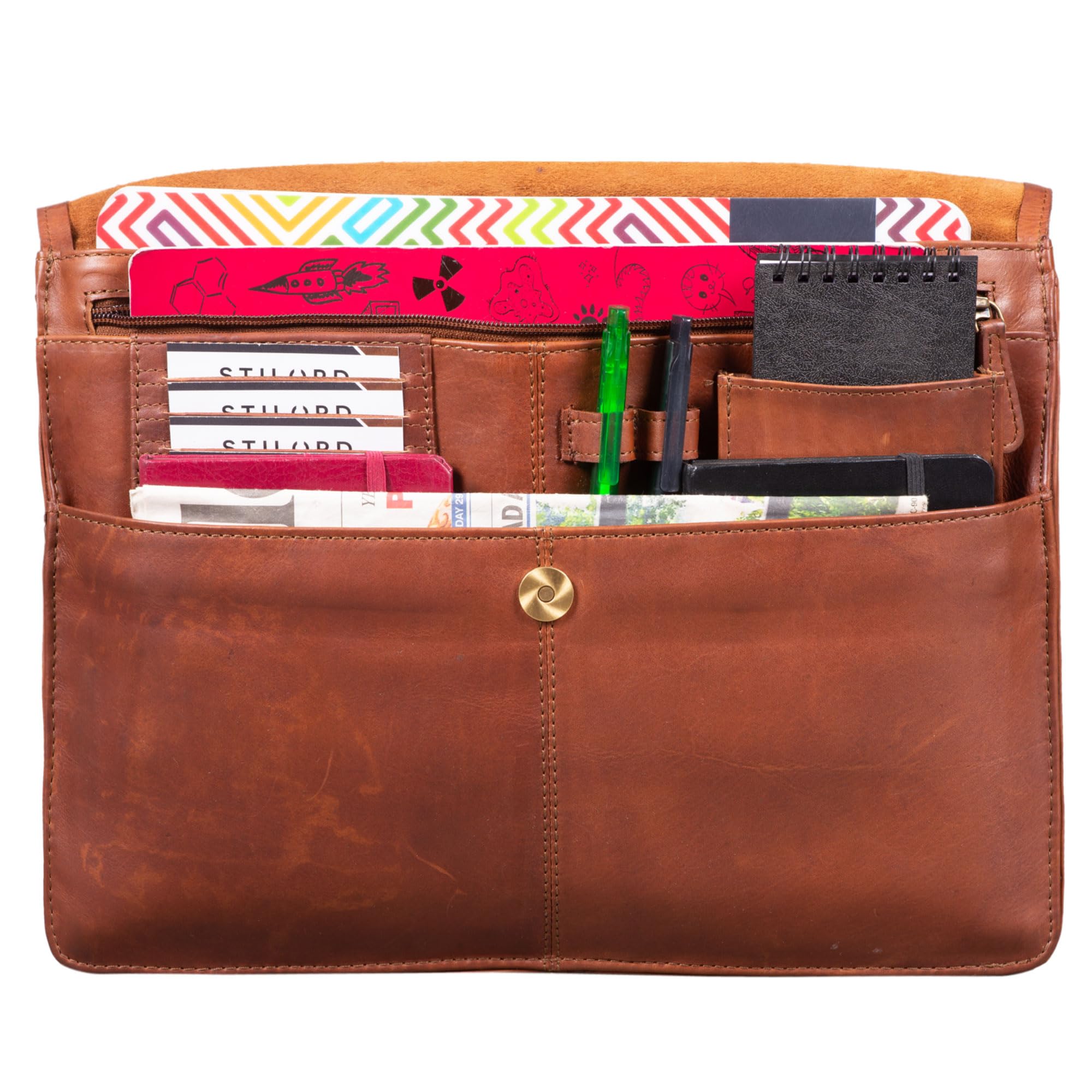 STILORD Clark Notebooktasche für MacBook 13,3 Zoll Laptoptasche für MacBooktasche 14 Zoll Tablettasche Akten-Mappe Konferenzmappe DIN A4 echtes Rindsleder Farbe:Cognac - braun